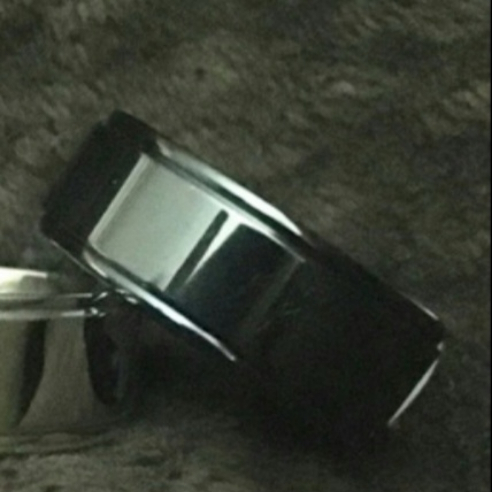 Black Stainless Steel Double Beveled Edge 8mm Band Glossy Lightweight Comfy Ring
